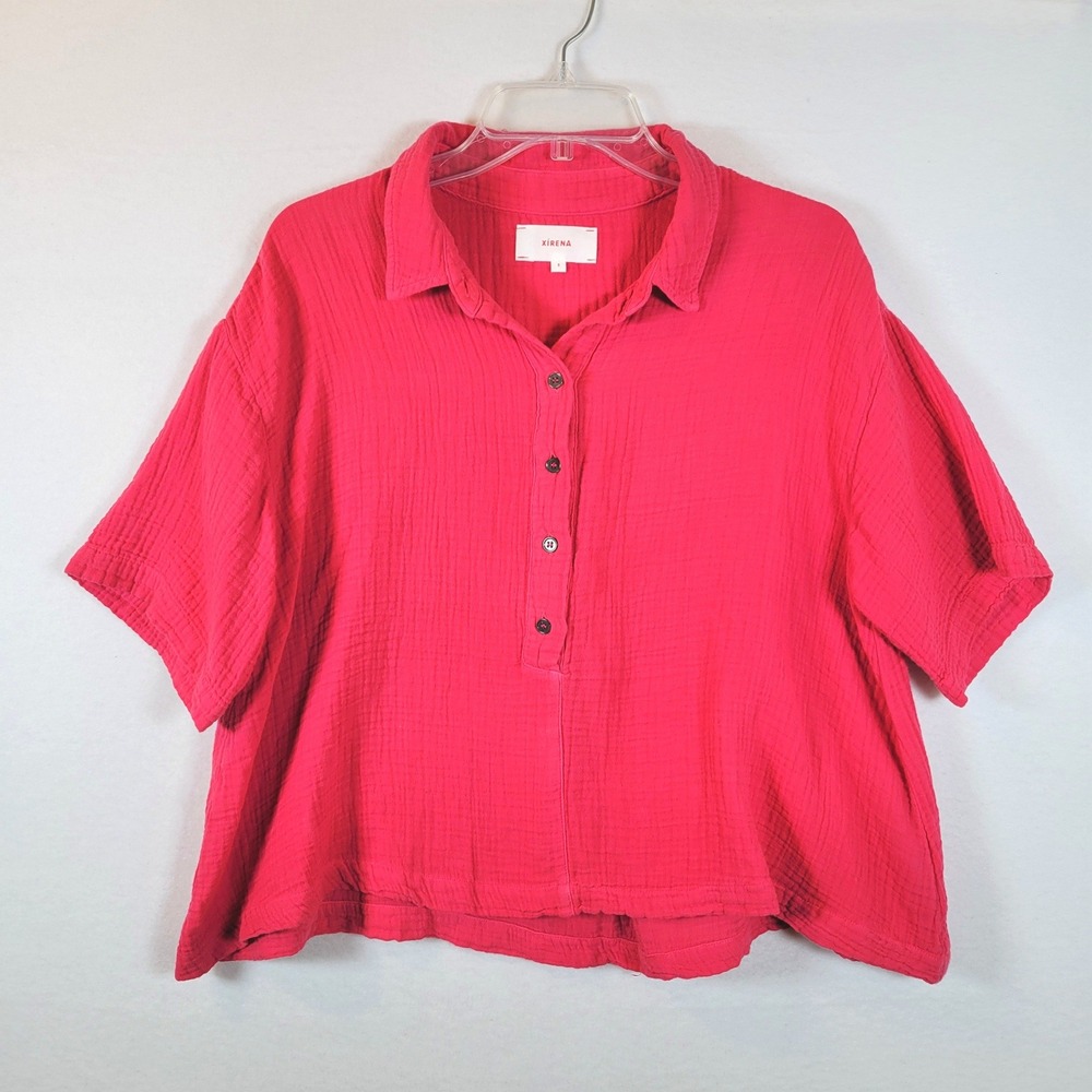 Xirena Womens Gauze Cotton Button Henley Top Size Small Pink Summer Comfy Beachy